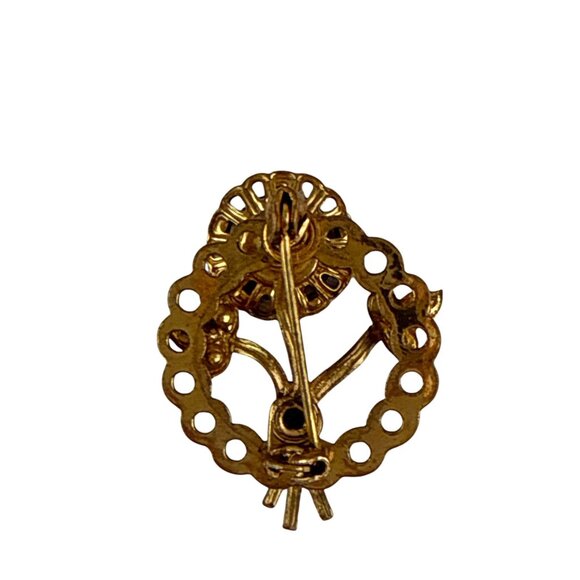 Vintage Porcelain Rose Floral Brooch Gold Tone with Pink Rhinestones - Picture 4 of 6